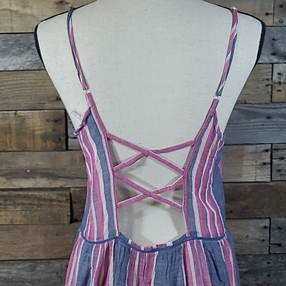 ELAN Cotton Slip Dress Cover-up Backless Blue Pink Stripe Medium - Picture 6 of 10